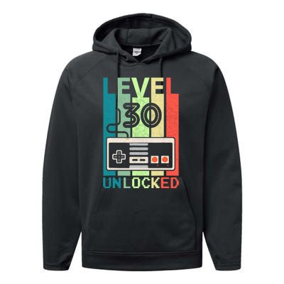 Level 30 Unlocked Video Gamer 30th Birthday Gifts Performance Fleece Hoodie