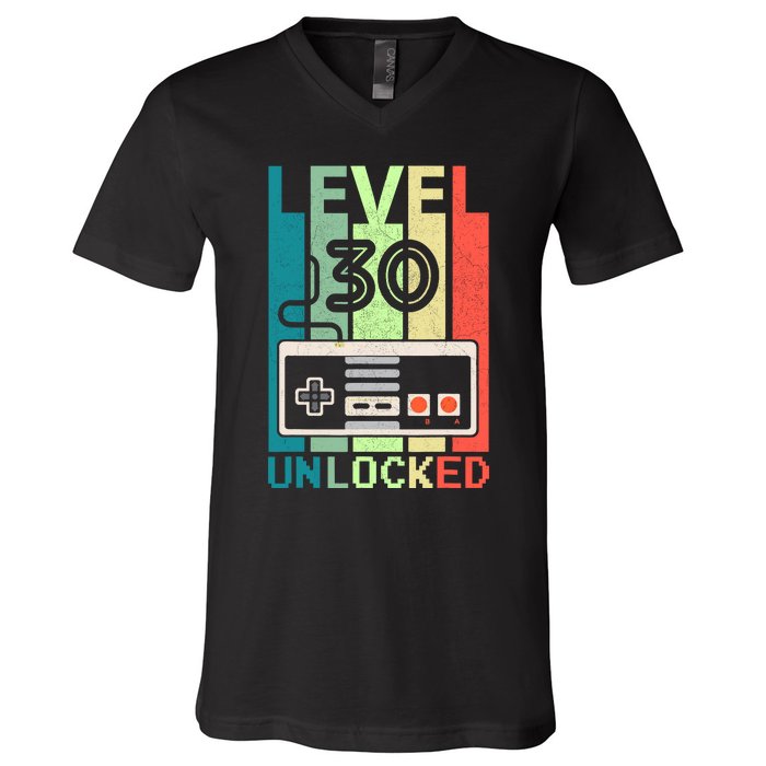 Level 30 Unlocked Video Gamer 30th Birthday Gifts V-Neck T-Shirt