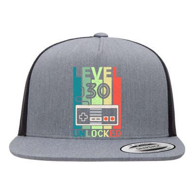 Level 30 Unlocked Video Gamer 30th Birthday Gifts Flat Bill Trucker Hat