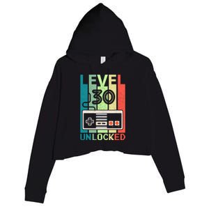 Level 30 Unlocked Video Gamer 30th Birthday Gifts Crop Fleece Hoodie