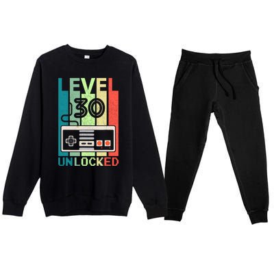 Level 30 Unlocked Video Gamer 30th Birthday Gifts Premium Crewneck Sweatsuit Set