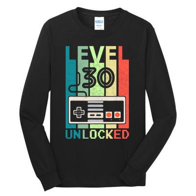 Level 30 Unlocked Video Gamer 30th Birthday Gifts Tall Long Sleeve T-Shirt