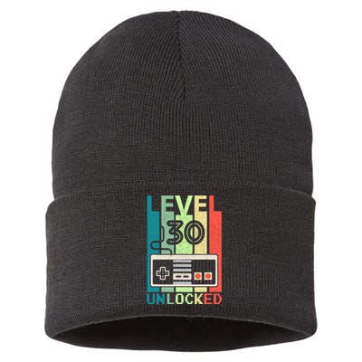 Level 30 Unlocked Video Gamer 30th Birthday Gifts Sustainable Knit Beanie