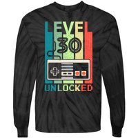 Level 30 Unlocked Video Gamer 30th Birthday Gifts Tie-Dye Long Sleeve Shirt