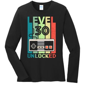 Level 30 Unlocked Video Gamer 30th Birthday Gifts Ladies Long Sleeve Shirt