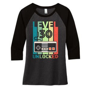 Level 30 Unlocked Video Gamer 30th Birthday Gifts Women's Tri-Blend 3/4-Sleeve Raglan Shirt