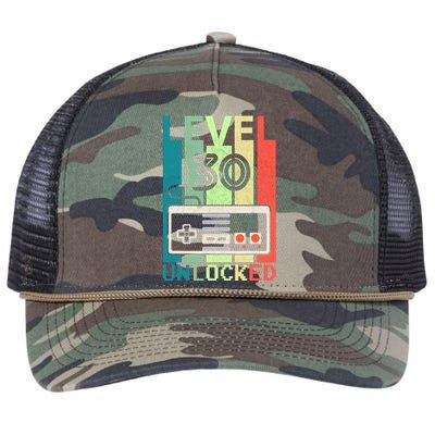 Level 30 Unlocked Video Gamer 30th Birthday Gifts Retro Rope Trucker Hat Cap