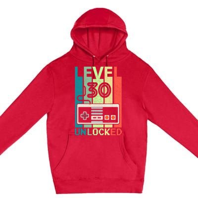 Level 30 Unlocked Video Gamer 30th Birthday Gifts Premium Pullover Hoodie