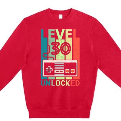 Level 30 Unlocked Video Gamer 30th Birthday Gifts Premium Crewneck Sweatshirt