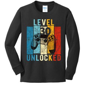 Level 30 Unlocked Video Gamer 30 Year Old 30th Birthday Gift Kids Long Sleeve Shirt