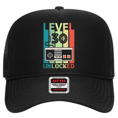 Level 30 Unlocked Video Gamer 30th Birthday Gifts Cute High Crown Mesh Back Trucker Hat