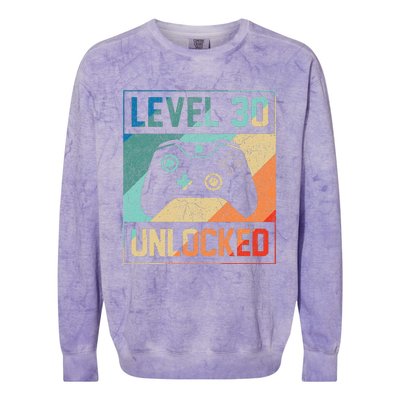 Level 30 Unlocked Video Gamer 30th Birthday Gifts Colorblast Crewneck Sweatshirt