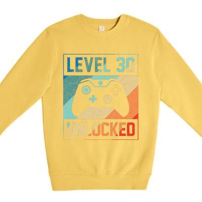 Level 30 Unlocked Video Gamer 30th Birthday Gifts Premium Crewneck Sweatshirt