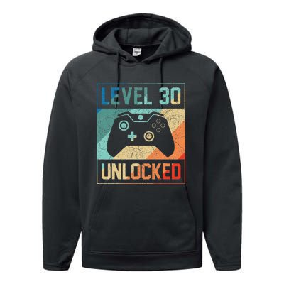 Level 30 Unlocked Video Gamer 30th Birthday Gifts Performance Fleece Hoodie