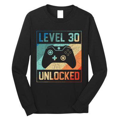 Level 30 Unlocked Video Gamer 30th Birthday Gifts Long Sleeve Shirt