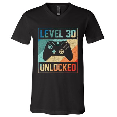 Level 30 Unlocked Video Gamer 30th Birthday Gifts V-Neck T-Shirt