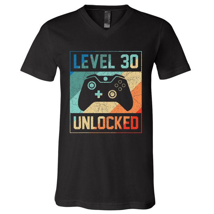 Level 30 Unlocked Video Gamer 30th Birthday Gifts V-Neck T-Shirt