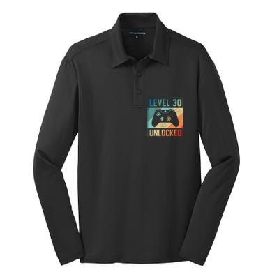 Level 30 Unlocked Video Gamer 30th Birthday Gifts Silk Touch Performance Long Sleeve Polo