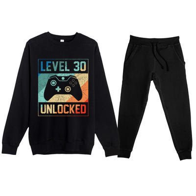 Level 30 Unlocked Video Gamer 30th Birthday Gifts Premium Crewneck Sweatsuit Set