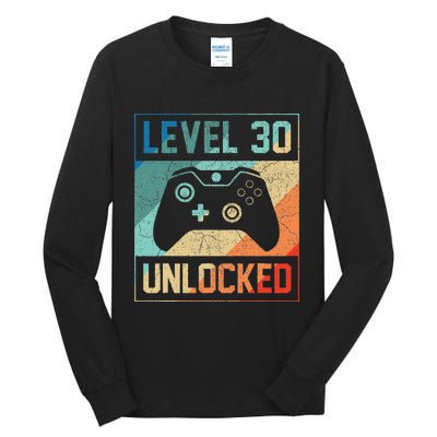 Level 30 Unlocked Video Gamer 30th Birthday Gifts Tall Long Sleeve T-Shirt