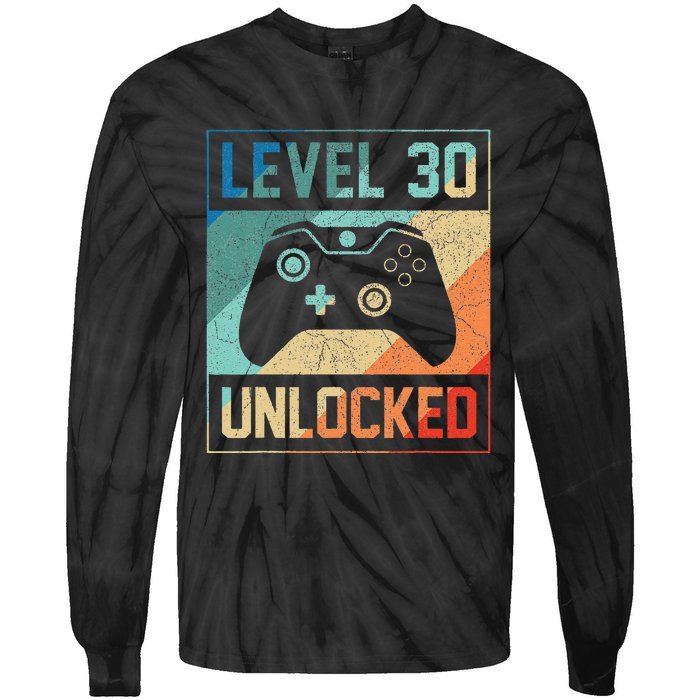 Level 30 Unlocked Video Gamer 30th Birthday Gifts Tie-Dye Long Sleeve Shirt