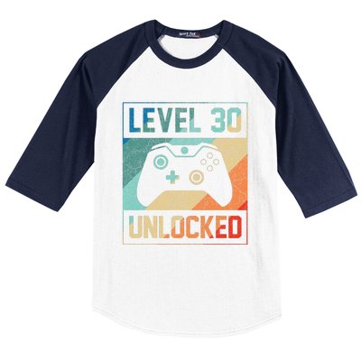 Level 30 Unlocked Video Gamer 30th Birthday Gifts Baseball Sleeve Shirt