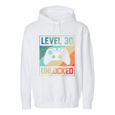 Level 30 Unlocked Video Gamer 30th Birthday Gifts Garment-Dyed Fleece Hoodie