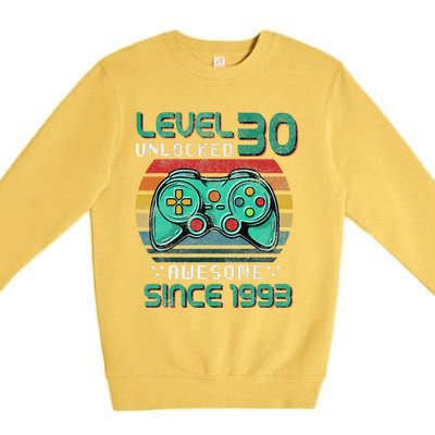 Level 30 Unlocked Awesome 1993 Video Game 30th Birthday Gift Premium Crewneck Sweatshirt