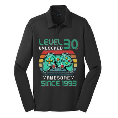 Level 30 Unlocked Awesome 1993 Video Game 30th Birthday Gift Silk Touch Performance Long Sleeve Polo