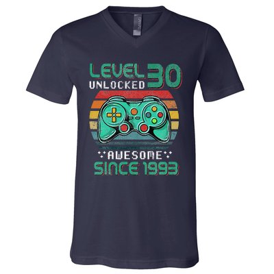 Level 30 Unlocked Awesome 1993 Video Game 30th Birthday Gift V-Neck T-Shirt