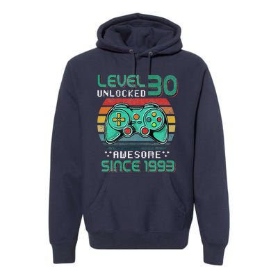 Level 30 Unlocked Awesome 1993 Video Game 30th Birthday Gift Premium Hoodie