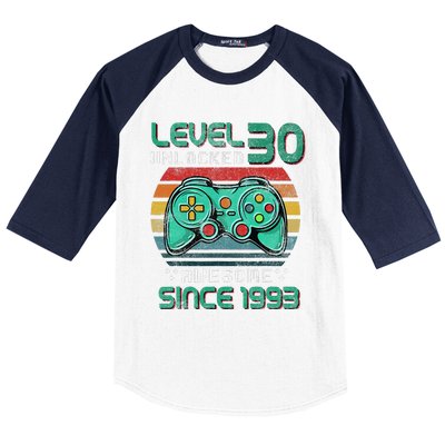 Level 30 Unlocked Awesome 1993 Video Game 30th Birthday Gift Baseball Sleeve Shirt