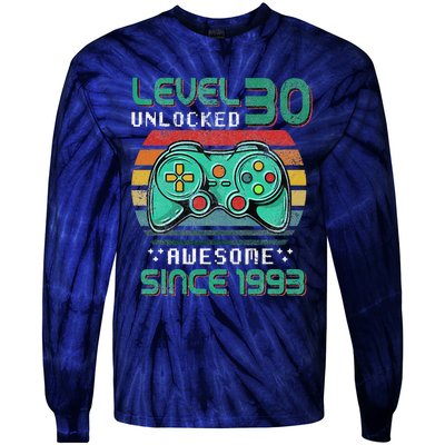 Level 30 Unlocked Awesome 1993 Video Game 30th Birthday Gift Tie-Dye Long Sleeve Shirt