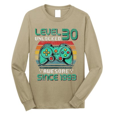 Level 30 Unlocked Awesome 1993 Video Game 30th Birthday Gift Long Sleeve Shirt