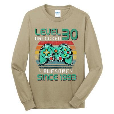 Level 30 Unlocked Awesome 1993 Video Game 30th Birthday Gift Tall Long Sleeve T-Shirt