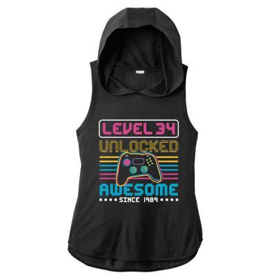 Level 34 Unlocked Awesome Since 1989 Gaming Birthday Ladies PosiCharge Tri-Blend Wicking Draft Hoodie Tank