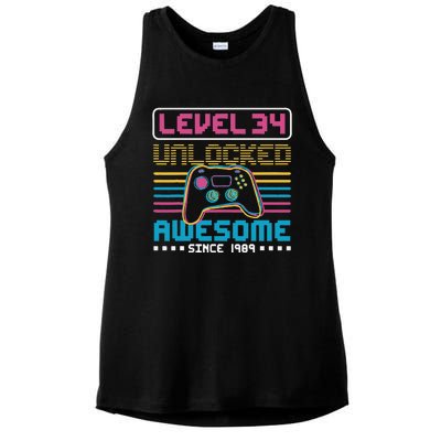 Level 34 Unlocked Awesome Since 1989 Gaming Birthday Ladies PosiCharge Tri-Blend Wicking Tank