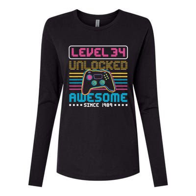 Level 34 Unlocked Awesome Since 1989 Gaming Birthday Womens Cotton Relaxed Long Sleeve T-Shirt