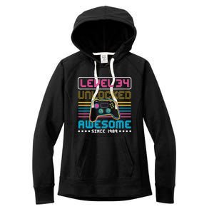 Level 34 Unlocked Awesome Since 1989 Gaming Birthday Women's Fleece Hoodie