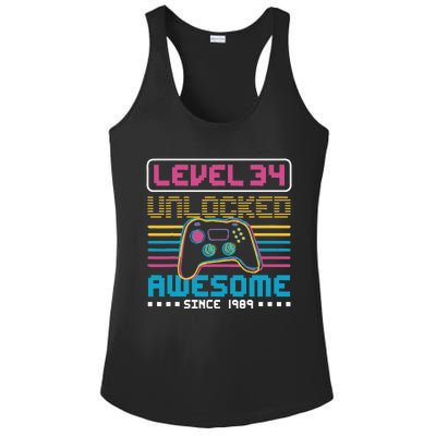 Level 34 Unlocked Awesome Since 1989 Gaming Birthday Ladies PosiCharge Competitor Racerback Tank