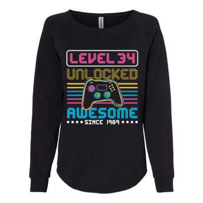 Level 34 Unlocked Awesome Since 1989 Gaming Birthday Womens California Wash Sweatshirt