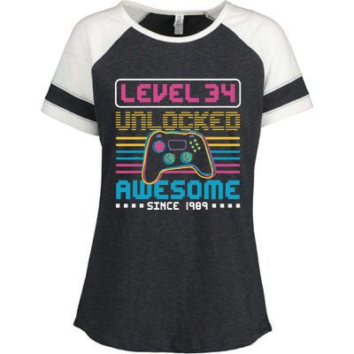 Level 34 Unlocked Awesome Since 1989 Gaming Birthday Enza Ladies Jersey Colorblock Tee