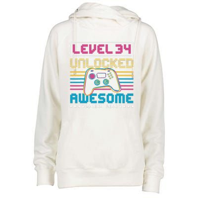 Level 34 Unlocked Awesome Since 1989 Gaming Birthday Womens Funnel Neck Pullover Hood