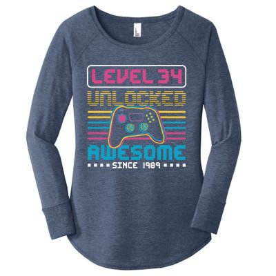 Level 34 Unlocked Awesome Since 1989 Gaming Birthday Women's Perfect Tri Tunic Long Sleeve Shirt