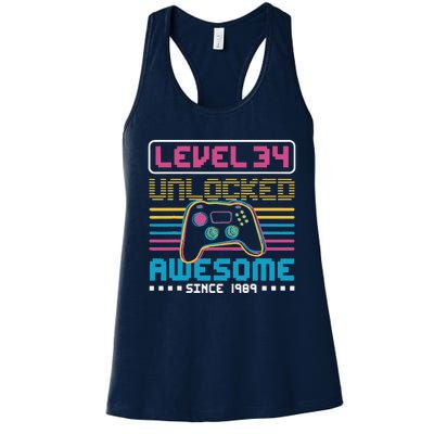 Level 34 Unlocked Awesome Since 1989 Gaming Birthday Women's Racerback Tank