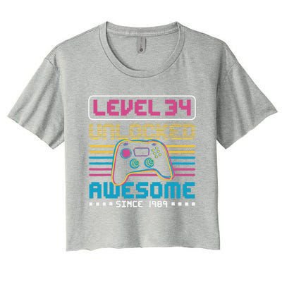 Level 34 Unlocked Awesome Since 1989 Gaming Birthday Women's Crop Top Tee