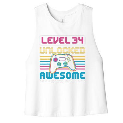 Level 34 Unlocked Awesome Since 1989 Gaming Birthday Women's Racerback Cropped Tank