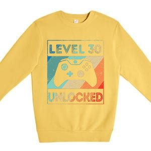 Level 30 Unlocked Shirt Bithday Gamer 30th Birthday Gifts Premium Crewneck Sweatshirt