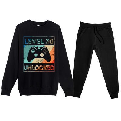 Level 30 Unlocked Shirt Bithday Gamer 30th Birthday Gifts Premium Crewneck Sweatsuit Set