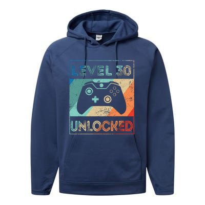 Level 30 Unlocked Shirt Bithday Gamer 30th Birthday Gifts Performance Fleece Hoodie